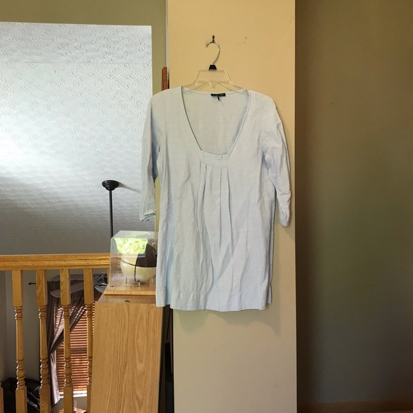 Eileen Fisher Linen Blend 3/4 Length Sleeve Light Blue Top - Picture 7 of 7